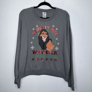 Disney’s The Lion King Scar Holiday Crewneck Sweater Gray Size Large NWT
